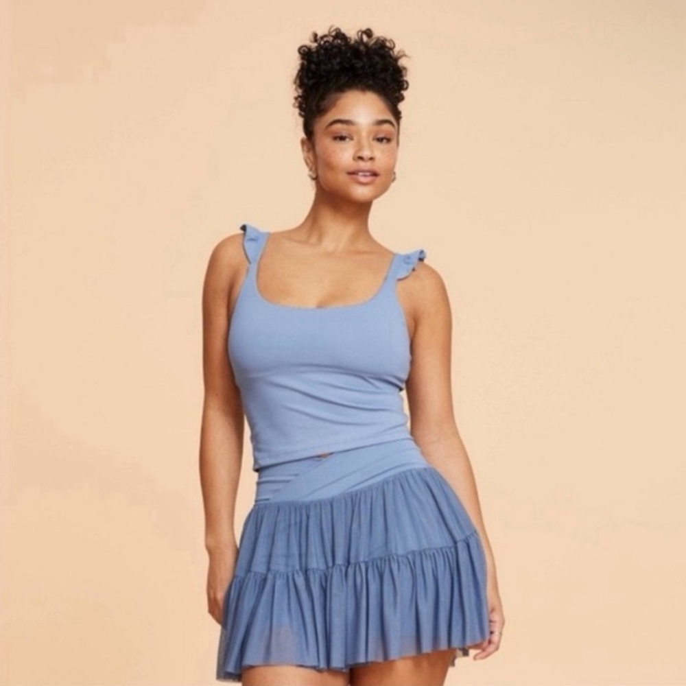 Blogilates Romantic Ruffle Tank Top - Steel Blue